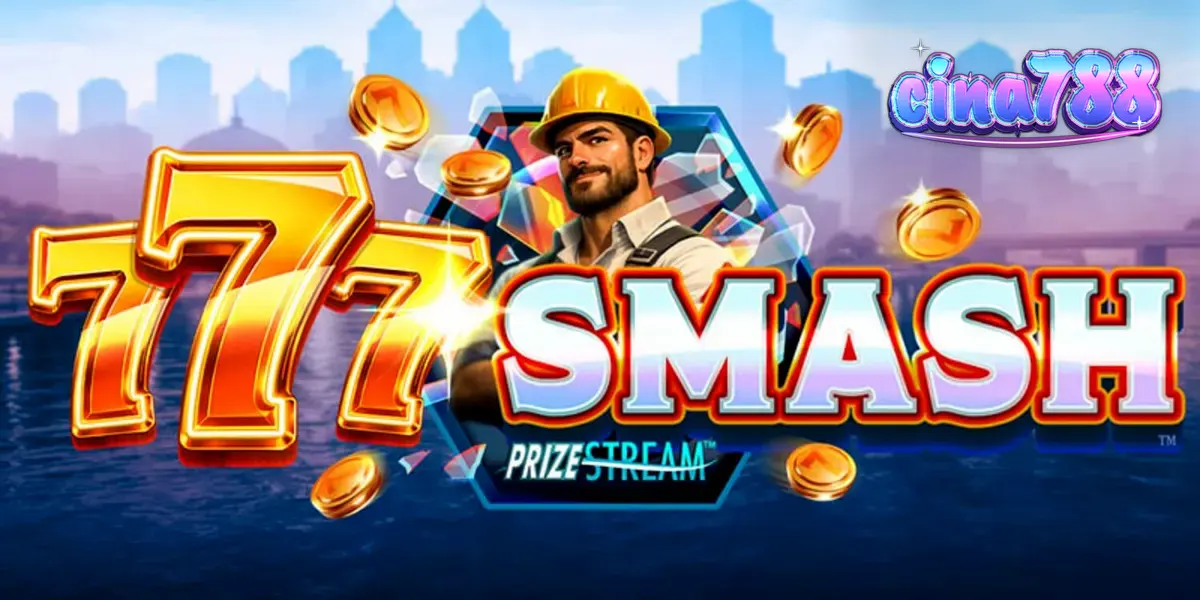 Tampilan visual slot 777 Smash dengan tema konstruksi industrial dan bola penghancur.